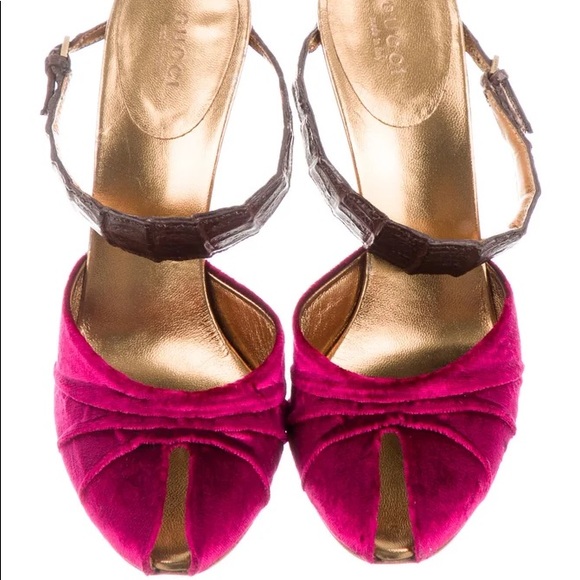 Gucci Tom Ford Rare Velvet Crocodile Trim Slides - Picture 2 of 5